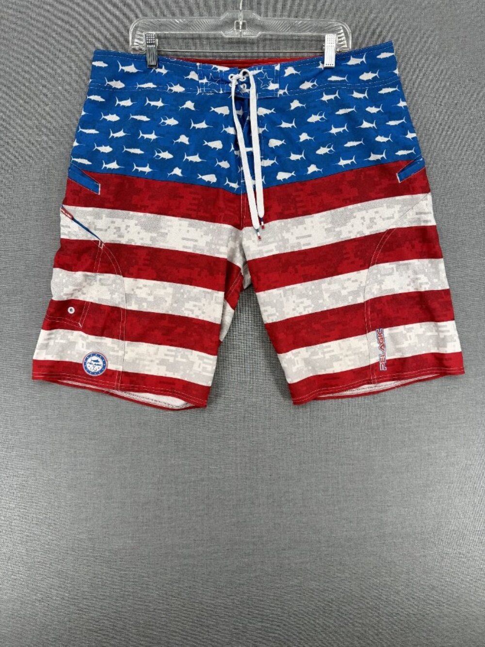 Pelagic Board Shorts Mens 38 10" American Flag USA Swim Trunks Drawstring